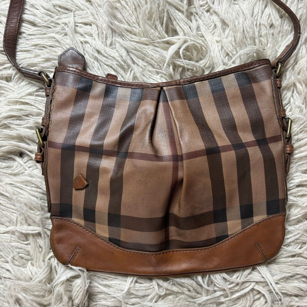 Burberry Brown Smoke House Check PVC and Leather Crossbody Bag - Picture 2 of 16